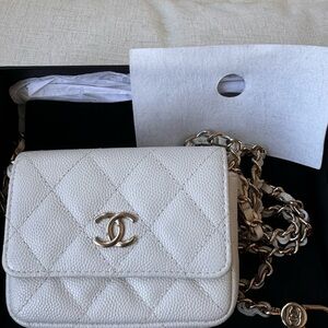 CHANEL Cream Quilted Mini Bag with Gold Chain